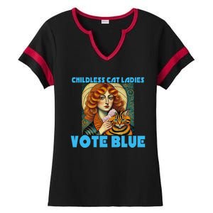 Childless Cat Ladies Vote Blue Ladies Halftime Notch Neck Tee