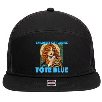 Childless Cat Ladies Vote Blue 7 Panel Mesh Trucker Snapback Hat