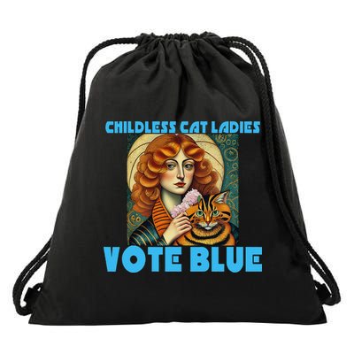 Childless Cat Ladies Vote Blue Drawstring Bag