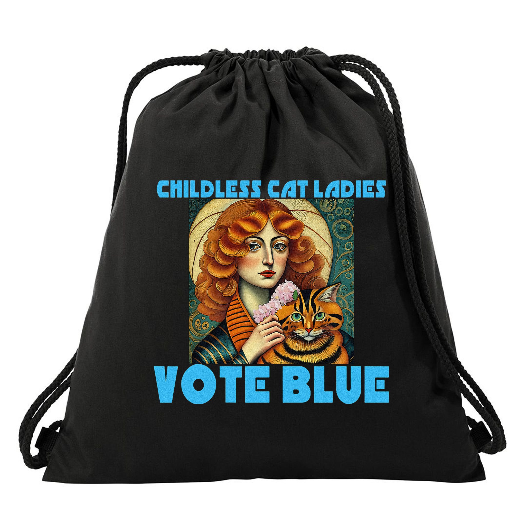 Childless Cat Ladies Vote Blue Drawstring Bag