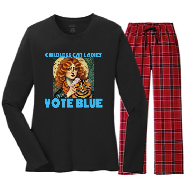 Childless Cat Ladies Vote Blue Women's Long Sleeve Flannel Pajama Set 