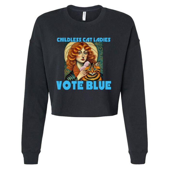 Childless Cat Ladies Vote Blue Cropped Pullover Crew