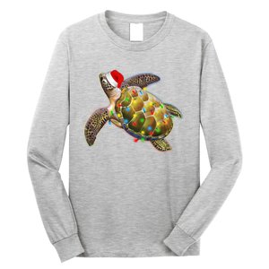 Cute Christmas Lights Santa Sea Turtle Long Sleeve Shirt