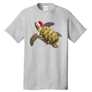 Cute Christmas Lights Santa Sea Turtle Tall T-Shirt