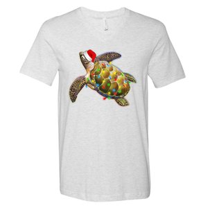 Cute Christmas Lights Santa Sea Turtle V-Neck T-Shirt