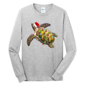 Cute Christmas Lights Santa Sea Turtle Tall Long Sleeve T-Shirt