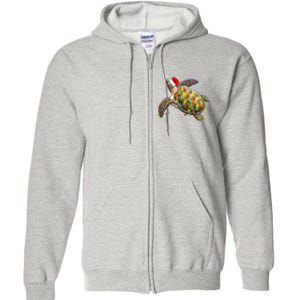 Cute Christmas Lights Santa Sea Turtle Full Zip Hoodie