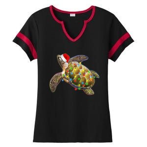 Cute Christmas Lights Santa Sea Turtle Ladies Halftime Notch Neck Tee