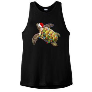 Cute Christmas Lights Santa Sea Turtle Ladies PosiCharge Tri-Blend Wicking Tank