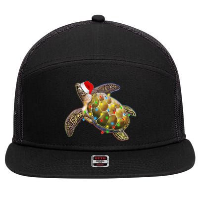 Cute Christmas Lights Santa Sea Turtle 7 Panel Mesh Trucker Snapback Hat