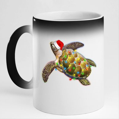 Cute Christmas Lights Santa Sea Turtle 11oz Black Color Changing Mug