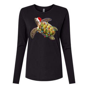 Cute Christmas Lights Santa Sea Turtle Womens Cotton Relaxed Long Sleeve T-Shirt