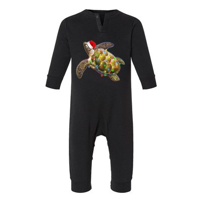 Cute Christmas Lights Santa Sea Turtle Infant Fleece One Piece