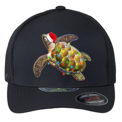 Cute Christmas Lights Santa Sea Turtle Flexfit Unipanel Trucker Cap