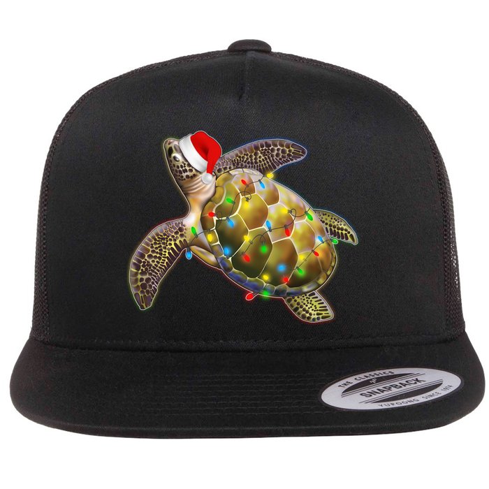 Cute Christmas Lights Santa Sea Turtle Flatbill Hat