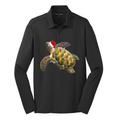 Cute Christmas Lights Santa Sea Turtle Silk Touch Performance Long Sleeve Polo