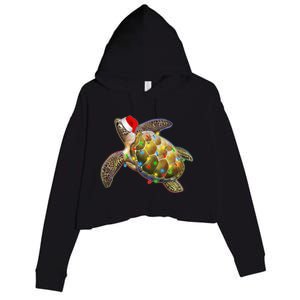 Cute Christmas Lights Santa Sea Turtle Crop Fleece Hoodie