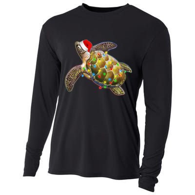 Cute Christmas Lights Santa Sea Turtle Cooling Performance Long Sleeve Crew