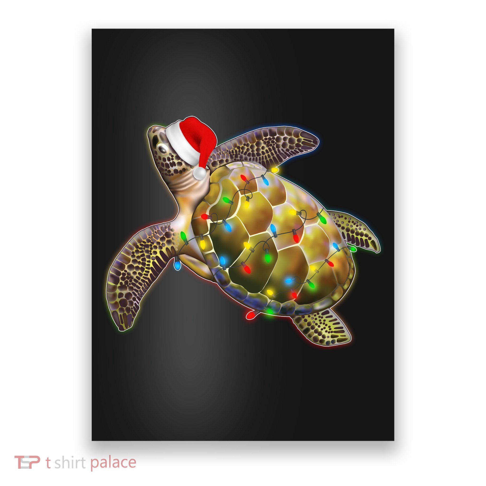 Cute Christmas Lights Santa Sea Turtle Poster