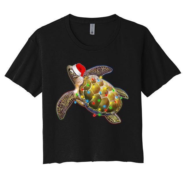 Cute Christmas Lights Santa Sea Turtle Crop Top