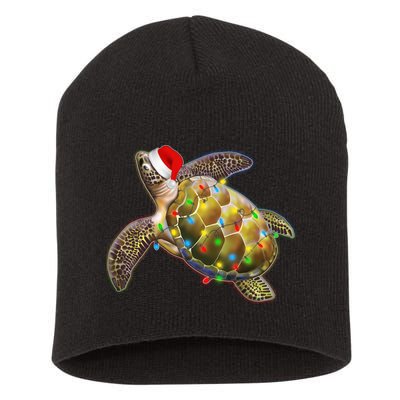Cute Christmas Lights Santa Sea Turtle Short Acrylic Beanie