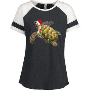 Cute Christmas Lights Santa Sea Turtle Enza Ladies Jersey Colorblock Tee