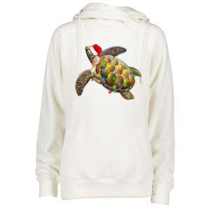 Cute Christmas Lights Santa Sea Turtle Womens Funnel Neck Pullover Hood