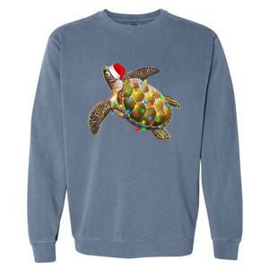 Cute Christmas Lights Santa Sea Turtle Garment-Dyed Sweatshirt