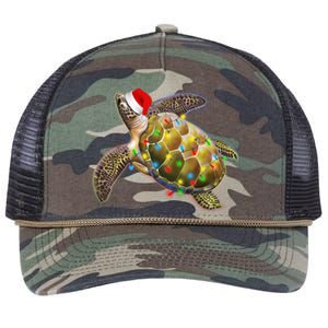 Cute Christmas Lights Santa Sea Turtle Retro Rope Trucker Hat Cap