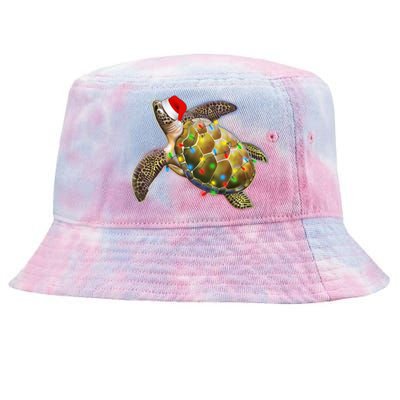 Cute Christmas Lights Santa Sea Turtle Tie-Dyed Bucket Hat