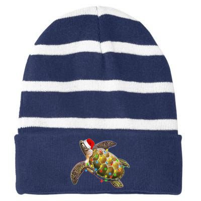 Cute Christmas Lights Santa Sea Turtle Striped Beanie with Solid Band