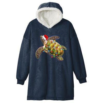 Cute Christmas Lights Santa Sea Turtle Hooded Wearable Blanket