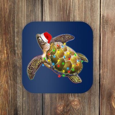 Cute Christmas Lights Santa Sea Turtle Coaster