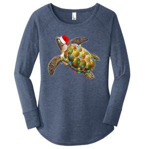 Cute Christmas Lights Santa Sea Turtle Women's Perfect Tri Tunic Long Sleeve Shirt