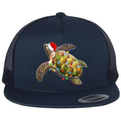 Cute Christmas Lights Santa Sea Turtle Flat Bill Trucker Hat