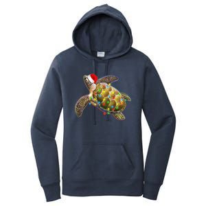 Cute Christmas Lights Santa Sea Turtle Women's Pullover Hoodie