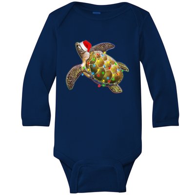 Cute Christmas Lights Santa Sea Turtle Baby Long Sleeve Bodysuit