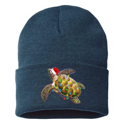 Cute Christmas Lights Santa Sea Turtle Sustainable Knit Beanie