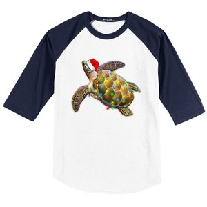 Cute Christmas Lights Santa Sea Turtle Baseball Sleeve Shirt