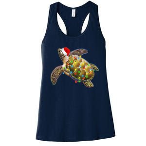 Cute Christmas Lights Santa Sea Turtle Women's Racerback Tank