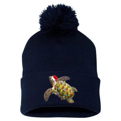 Cute Christmas Lights Santa Sea Turtle Pom Pom 12in Knit Beanie