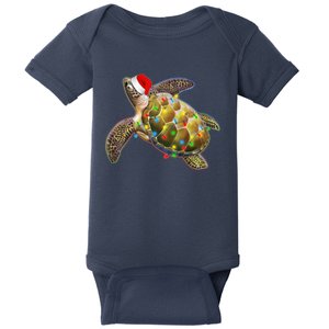 Cute Christmas Lights Santa Sea Turtle Baby Bodysuit