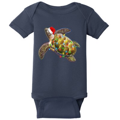 Cute Christmas Lights Santa Sea Turtle Baby Bodysuit