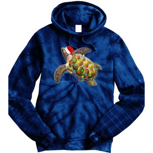 Cute Christmas Lights Santa Sea Turtle Tie Dye Hoodie