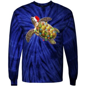 Cute Christmas Lights Santa Sea Turtle Tie-Dye Long Sleeve Shirt