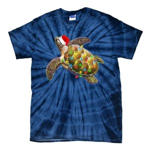 Cute Christmas Lights Santa Sea Turtle Tie-Dye T-Shirt