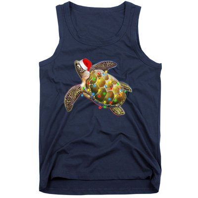 Cute Christmas Lights Santa Sea Turtle Tank Top