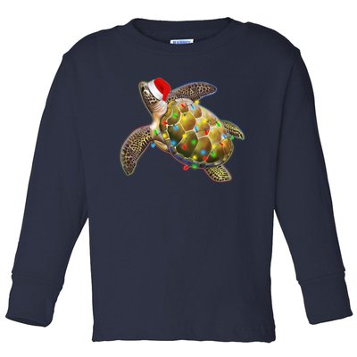 Cute Christmas Lights Santa Sea Turtle Toddler Long Sleeve Shirt