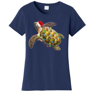 Cute Christmas Lights Santa Sea Turtle Women's T-Shirt