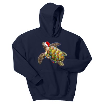 Cute Christmas Lights Santa Sea Turtle Kids Hoodie